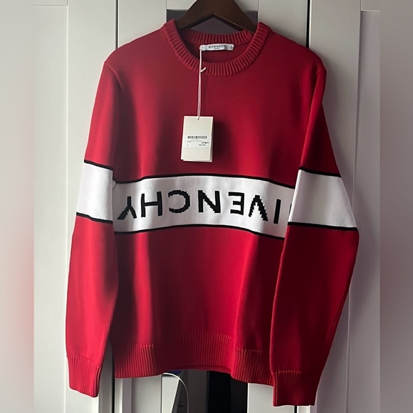 Givenchy men logo cotton Sweater red and white size large is brand new - Picture 2 of 5